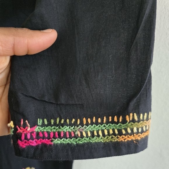 Ada Embroidered Floral Dress Womens XL Black Red Slits Flowy  Boho Art New - Picture 12 of 14